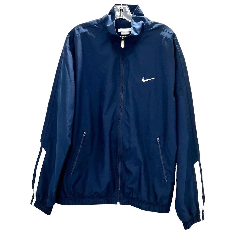 NIKE FULL ZIP NAVY WITH WHITE TRIM NYLON WINDBREAKER JACKET
